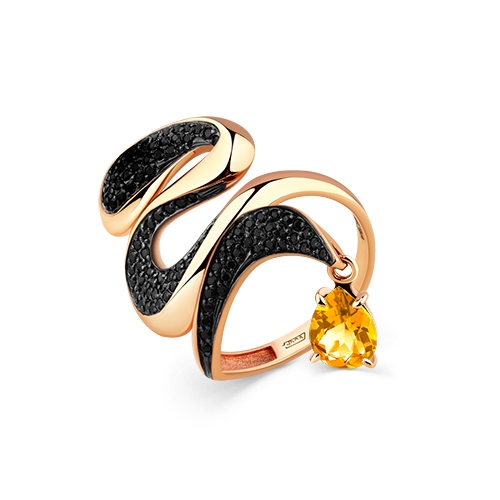 Женское кольцо из красного золота 585 пробы с цитрином и шпинелью