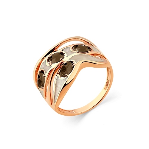 Женское кольцо из красного золота 585 пробы с раухтопазом и эмалью