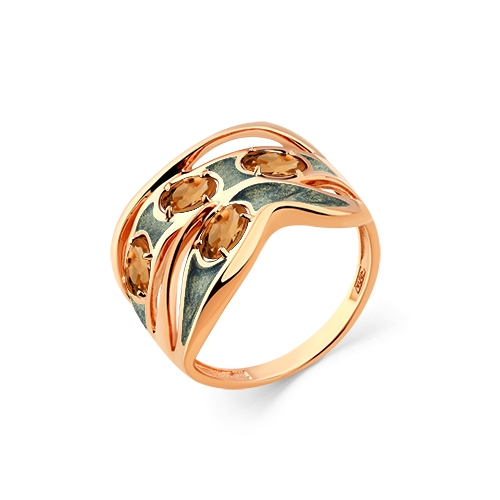 Женское кольцо из красного золота 585 пробы с султанитом и эмалью