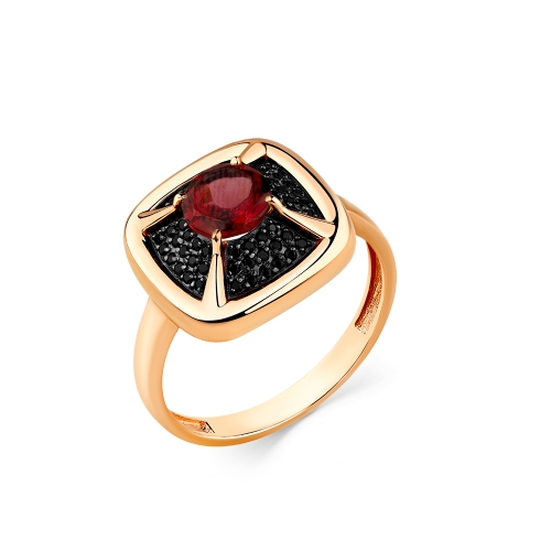Женское кольцо из красного золота 585 пробы с родолитом и шпинелью