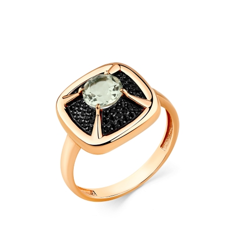 Женское кольцо из красного золота 585 пробы с празиолитом и шпинелью
