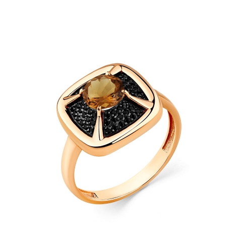 Женское кольцо из красного золота 585 пробы с кварцем и шпинелью