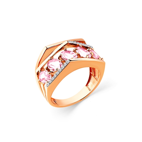 Женское кольцо из красного золота 585 пробы с морганитом и фианитами