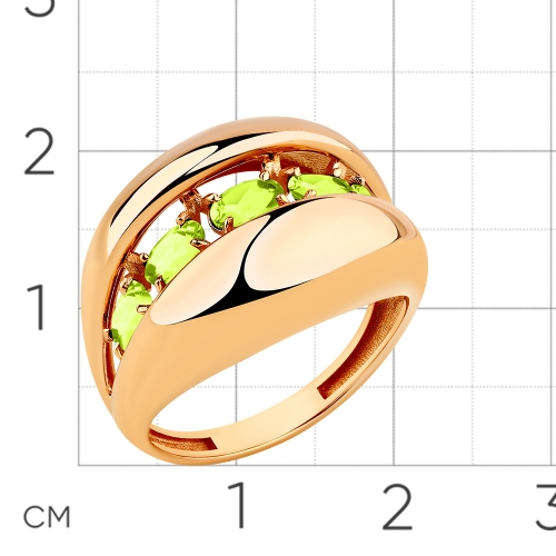 Женское кольцо из красного золота 585 пробы с хризолитом