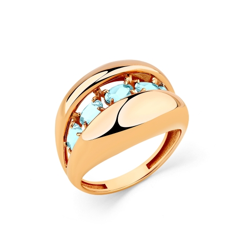 Женское кольцо из красного золота 585 пробы с аквамарином