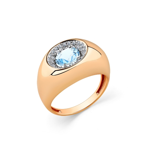 Женское кольцо из красного золота 585 пробы с топазом и фианитами