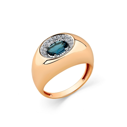 Женское кольцо из красного золота 585 пробы с топазом London и фианитами
