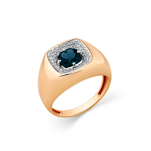 Женское кольцо из красного золота 585 пробы с топазом London ситал и фианитами