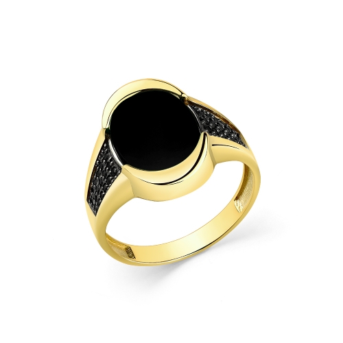 Женское кольцо из желтого золота 585 пробы с агатом и шпинелью