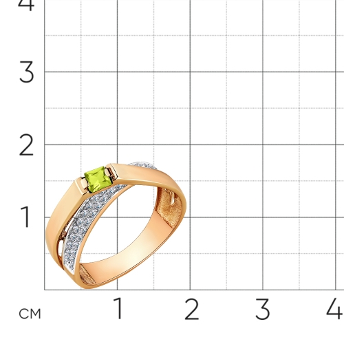Женское кольцо из красного золота 585 пробы с хризолитом и фианитами