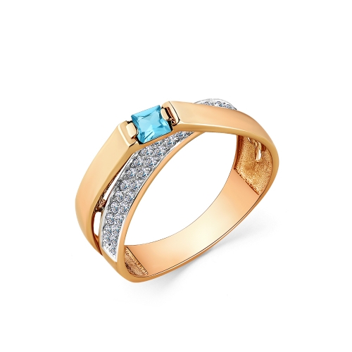 Женское кольцо из красного золота 585 пробы с топазом Swiss и фианитами