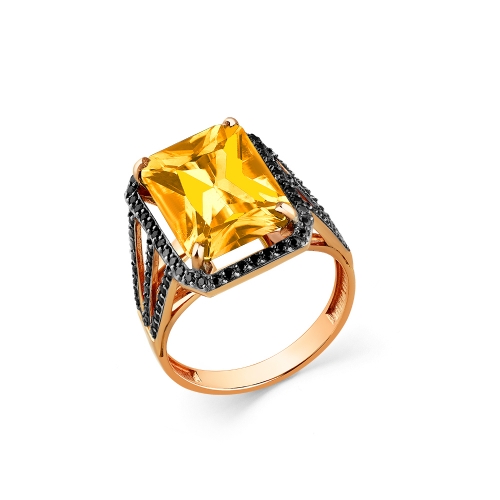 Женское кольцо из красного золота 585 пробы с цитрином и фианитами