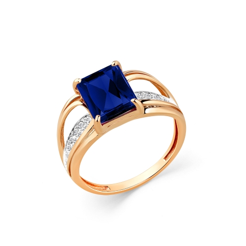 Женское кольцо из красного золота 585 пробы с корундом и фианитами