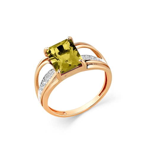 Женское кольцо из красного золота 585 пробы с султанитом и фианитами