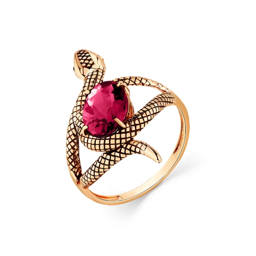 Женское кольцо из красного золота 585 пробы с корундом и фианитами