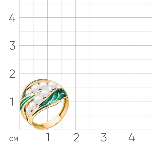 Женское кольцо из красного золота 585 пробы с жемчугом и эмалью