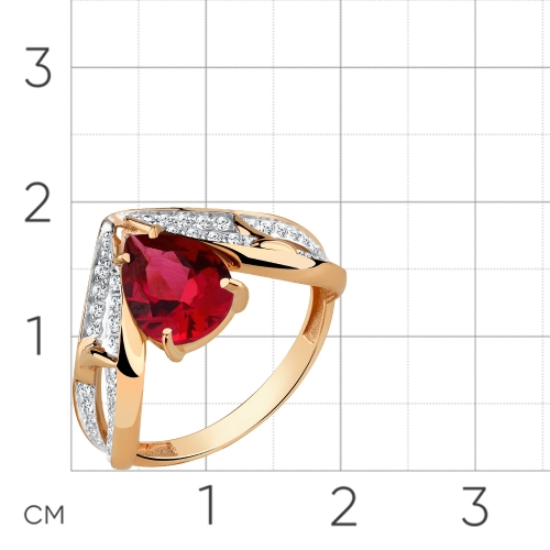 Женское кольцо из красного золота 585 пробы с корундом и фианитами