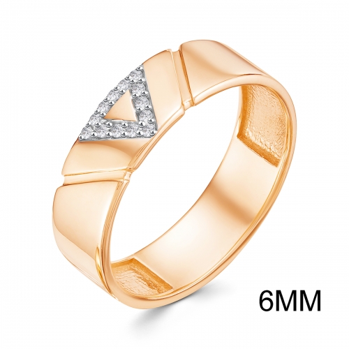 Обручальное кольцо из красного золота 585 пробы с фианитами