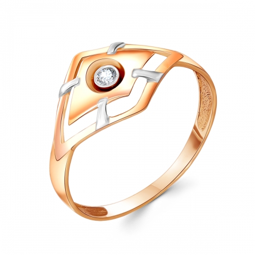 Женское кольцо из красного золота 585 пробы с фианитом