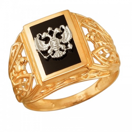Мужское кольцо из комбинированного золота с ониксом