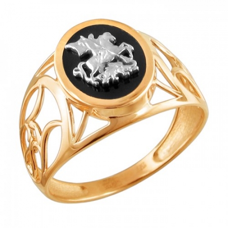 Мужское кольцо из комбинированного золота с ониксом