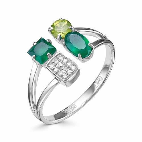 Ювелирная фабрика «Алькор» Серебряное кольцо c цветными камнями