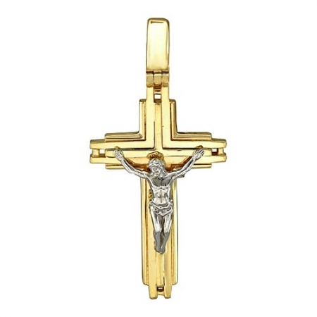 Мужской крестик из комбинированного золота без камней