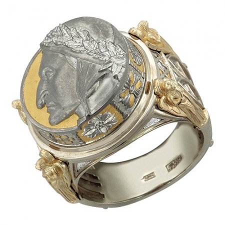 Ювелирный дом Эстет Мужское кольцо Цезарь из комбинированного золота без камней