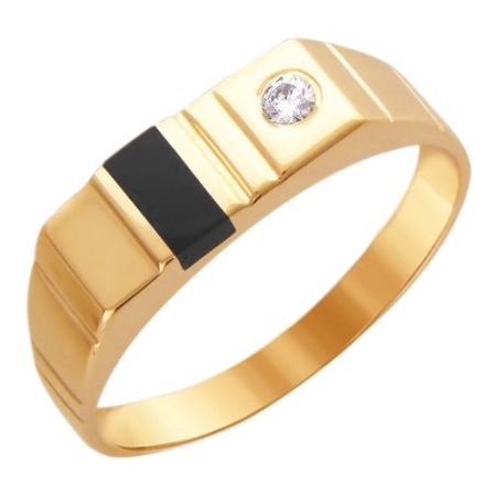 01Т415200-1 мужское золотое кольцо c ониксом, фианитом