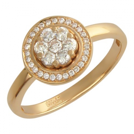 Золотое кольцо в виде цветка c бриллиантом