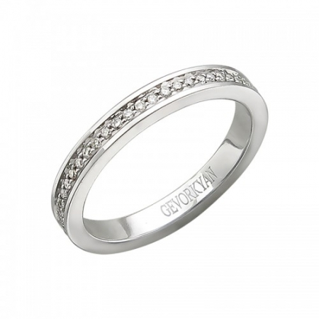 01О620363 обручальное кольцо из белого золота c бриллиантом
