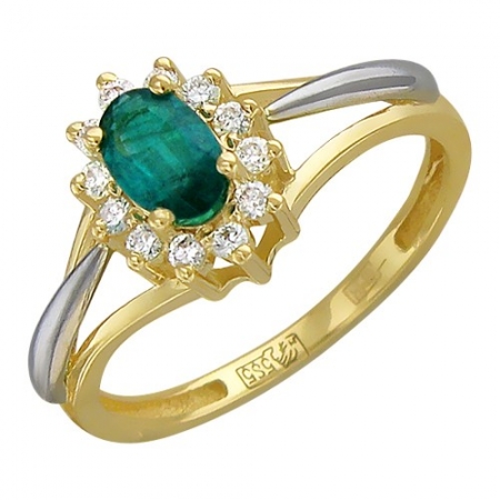 Россия Женское кольцо из желтого золота c изумрудом, бриллиантом