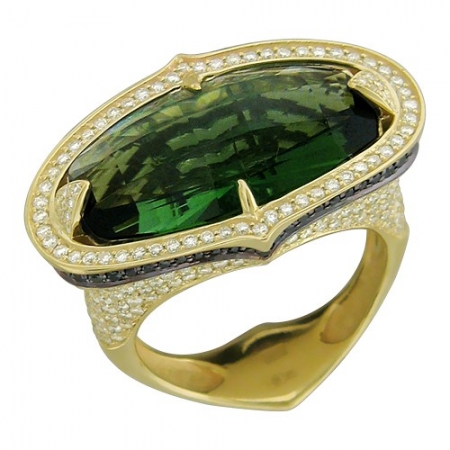 Россия Женское кольцо из желтого золота c турмалином, бриллиантом
