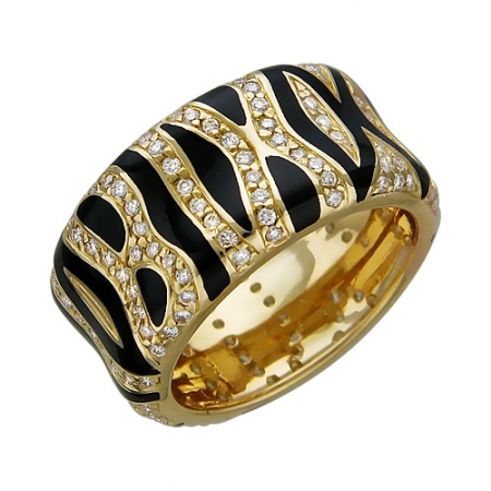 Ювелирный дом Эстет Женское кольцо из желтого золота c эмалью, бриллиантом