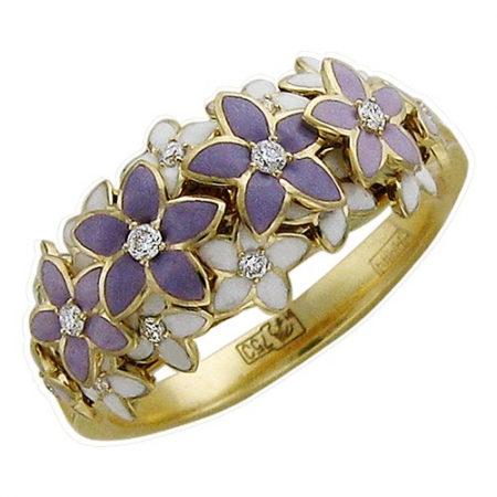Россия Женское кольцо в виде цветка из желтого золота c эмалью, бриллиантом