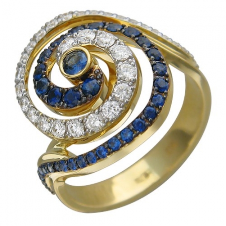 Россия Женское кольцо из желтого золота c сапфиром, бриллиантом