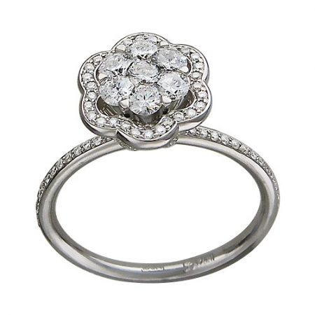01К674338Z женское кольцо цветок из белого золота c бриллиантом