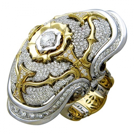 Россия Женское кольцо из комбинированного золота c белым сапфиром