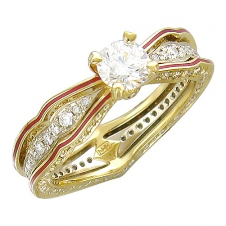 Россия Женское кольцо из комбинированного золота c эмалью, бриллиантом