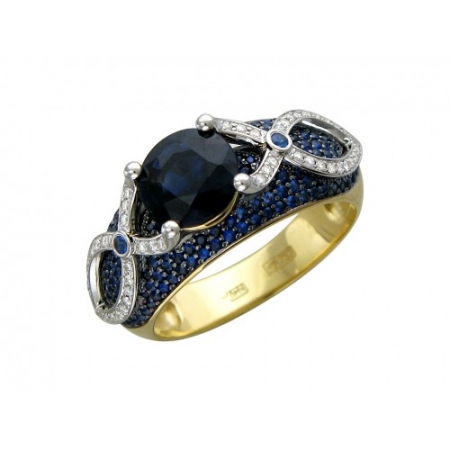 Россия Женское кольцо из комбинированного золота c сапфиром, бриллиантом