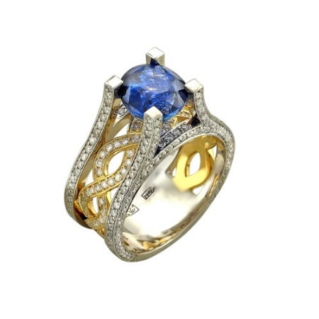 Россия Женское кольцо из комбинированного золота c сапфиром, бриллиантом