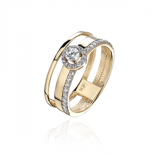 Женское кольцо из желтого золота 585 пробы с фианитами