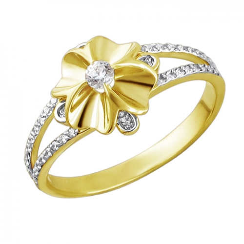 Женское кольцо из желтого золота c фианитом