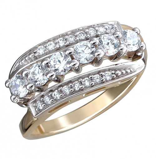 Женское кольцо из комбинированного золота c фианитом
