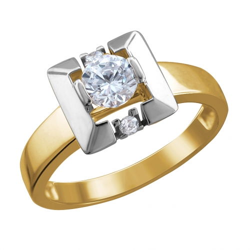 Женское кольцо из комбинированного золота 585 пробы с фианитами