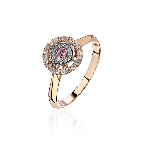 Женское кольцо из комбинированного золота 585 пробы с фианитами