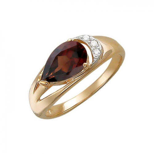 Женское кольцо из красного золота 585 пробы с гранатом, фианитом