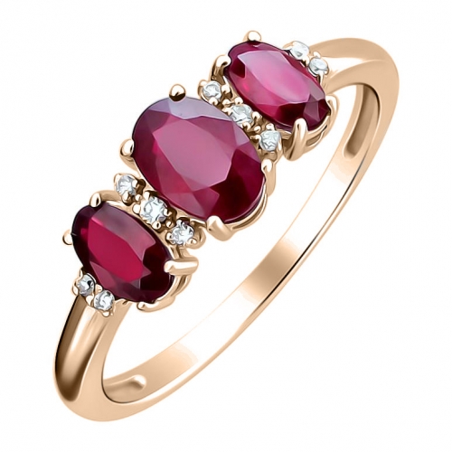 Женское кольцо из красного золота c рубинами и бриллиантами