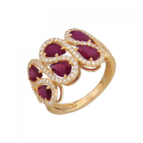 Кольцо из золота с бриллиантом и рубином