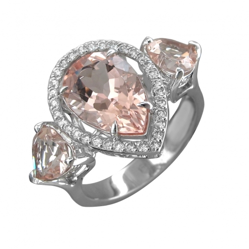Женское кольцо из белого золота 585 пробы с морганитом и бриллиантом